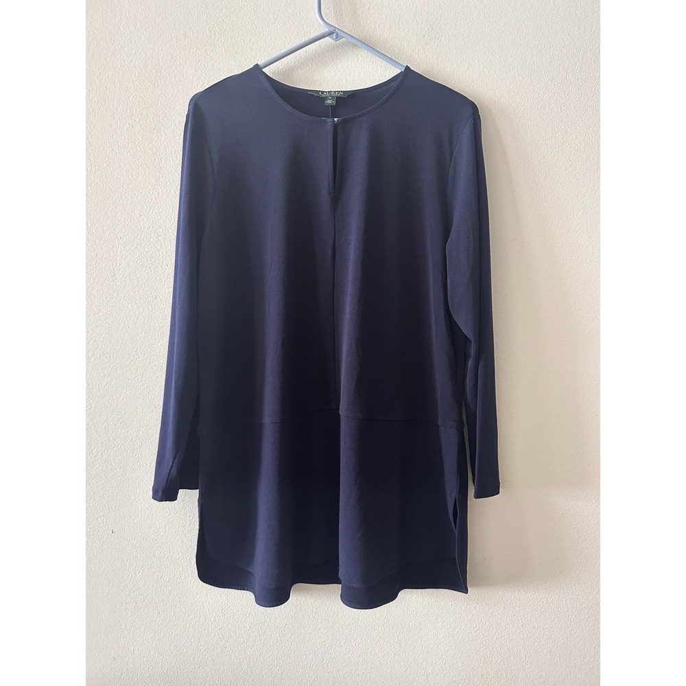 Lauren Ralph Lauren Women's Navy Blue Long Sleeve Keyhole Tunic Top X-Large
